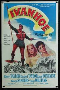 h426 IVANHOE one-sheet movie poster '52 Elizabeth & Robert Taylor, Fontaine