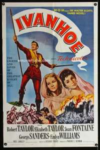 h427 IVANHOE one-sheet movie poster R62 Elizabeth & Robert Taylor, Fontaine
