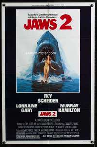 h432 JAWS 2 one-sheet movie poster '78 just when you thought it was safe!
