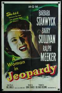 h434 JEOPARDY one-sheet movie poster '53 Barbara Stanwyck, film noir!