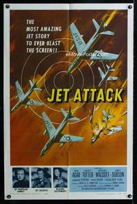 h437 JET ATTACK one-sheet movie poster '58 cool fighter jet artwork!