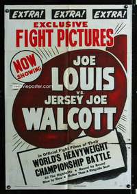h445 JOE LOUIS VS JERSEY JOE WALCOTT one-sheet movie poster '47 boxing!