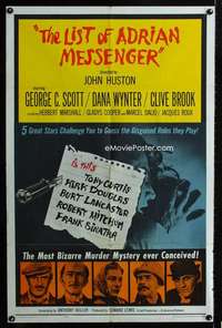 h481 LIST OF ADRIAN MESSENGER one-sheet movie poster '63 John Huston