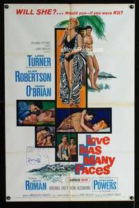 h489 LOVE HAS MANY FACES one-sheet movie poster '65 Lana Turner, Robertson