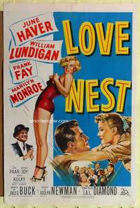 h491 LOVE NEST one-sheet movie poster '51 sexy Marilyn Monroe, June Haver