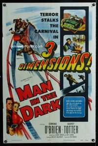 h511 MAN IN THE DARK one-sheet movie poster '53 3-D rollercoaster image!