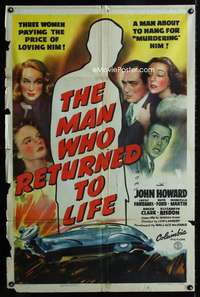 h518 MAN WHO RETURNED TO LIFE one-sheet movie poster '42 John Howard