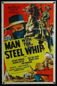 h521 MAN WITH THE STEEL WHIP one-sheet movie poster '54 serial, cool image!