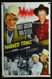 h527 MARKED TRAILS one-sheet movie poster '44 Bob Steele, Hoot Gibson