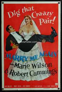 h530 MARRY ME AGAIN one-sheet movie poster '53 Robert Cummings, Marie Wilson