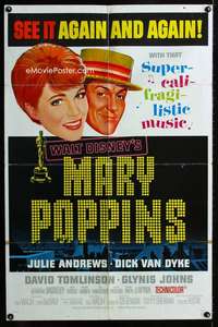 h532 MARY POPPINS one-sheet movie poster '64 see it again and again!