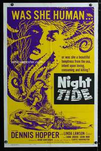 h564 NIGHT TIDE style A one-sheet movie poster '63 Dennis Hopper, horror!