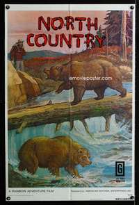 h572 NORTH COUNTRY one-sheet movie poster '72 cool art of grizzly bears!