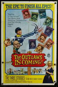 h587 OUTLAWS IS COMING one-sheet movie poster '65 Three Stooges w/Curly!