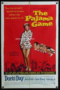 h591 PAJAMA GAME one-sheet movie poster '57 sexy Doris Day chases boys!