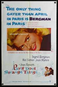 h596 PARIS DOES STRANGE THINGS one-sheet movie poster '57 Ingrid Bergman