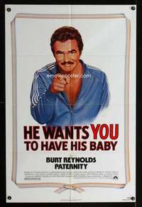 h601 PATERNITY one-sheet movie poster '81 Burt Reynolds, Lettick artwork!