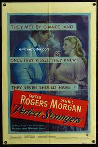 h609 PERFECT STRANGERS one-sheet movie poster '50 Ginger Rogers, Morgan