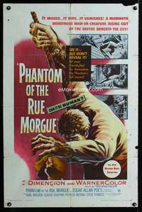 h615 PHANTOM OF THE RUE MORGUE one-sheet movie poster '54 cool 3D horror!