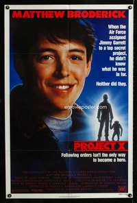 h636 PROJECT X one-sheet movie poster '87 Matthew Broderick sci-fi!