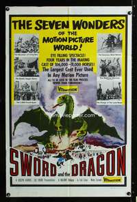 h726 SWORD & THE DRAGON one-sheet movie poster '60 cool monster image!