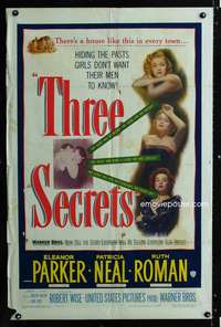 h745 THREE SECRETS one-sheet movie poster '50 Eleanor Parker, Patricia Neal