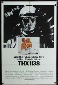 h749 THX 1138 one-sheet movie poster '71 George Lucas, Robert Duvall