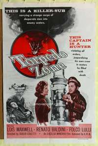 h760 TORPEDO ZONE one-sheet movie poster '59 Italian subs in World War II!