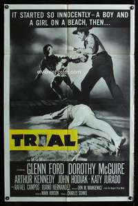 h770 TRIAL one-sheet movie poster '55 Glenn Ford, racial prejudice!