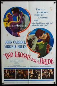 h777 TWO GROOMS FOR A BRIDE one-sheet movie poster '57 John Carroll, Bruce