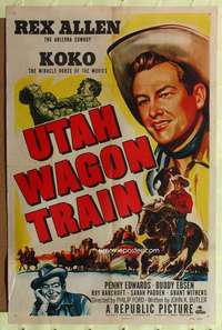 h789 UTAH WAGON TRAIN one-sheet movie poster '51 Rex Allen riding Koko!