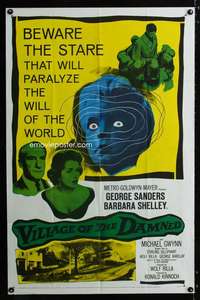 h796 VILLAGE OF THE DAMNED one-sheet movie poster '60 George Sanders