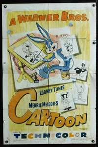 h803 WARNER BROS CARTOON one-sheet movie poster '52 Bugs Bunny, Daffy!