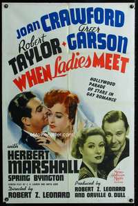 h818 WHEN LADIES MEET one-sheet movie poster '41 Joan Crawford, Taylor