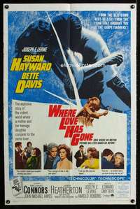 h823 WHERE LOVE HAS GONE one-sheet movie poster '64 Hayward, Bette Davis