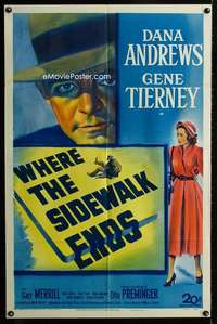 h824 WHERE THE SIDEWALK ENDS one-sheet movie poster '50 Andrews, Tierney