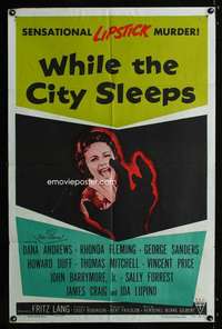 h825 WHILE THE CITY SLEEPS one-sheet movie poster '56 Fritz Lang noir!