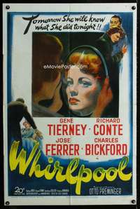 h827 WHIRLPOOL one-sheet movie poster '50 pretty Gene Tierney image!