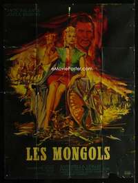 m667 MONGOLS French one-panel movie poster '62 Questnos art of Anita Ekberg