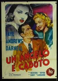 m149 FALLEN ANGEL Italian one-panel movie poster '45 Faye, Cesselon art!