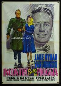 m186 MIRACLE IN THE RAIN Italian one-panel movie poster '56 Martinati art!
