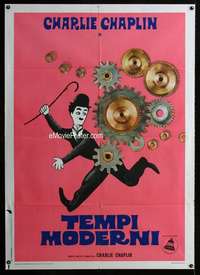 m189 MODERN TIMES Italian one-panel movie poster R72 classic Charlie Chaplin!