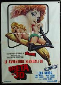 m215 THREE DIMENSIONS OF GRETA Italian one-panel movie poster '73 sexy 3D!