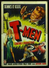 m087 T-MEN Italian two-panel movie poster R50s Anthony Mann film noir!