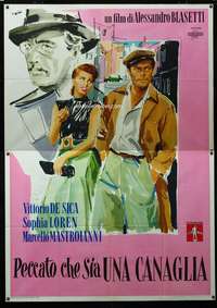 m088 TOO BAD SHE'S BAD Italian two-panel movie poster '54 Sophia, Marcello