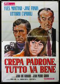 m089 TOUT VA BIEN Italian two-panel movie poster '72 Godard, Symeoni art!