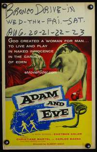 m234 ADAM & EVE window card movie poster '56 Mexican Biblical sex!