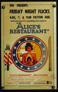 m237 ALICE'S RESTAURANT window card movie poster '69 Arlo Guthrie, Arthur Penn