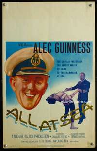m239 ALL AT SEA window card movie poster '58 sea captain Alec Guinness!