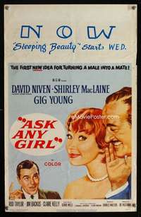 m248 ASK ANY GIRL window card movie poster '59 David Niven, Shirley MacLaine